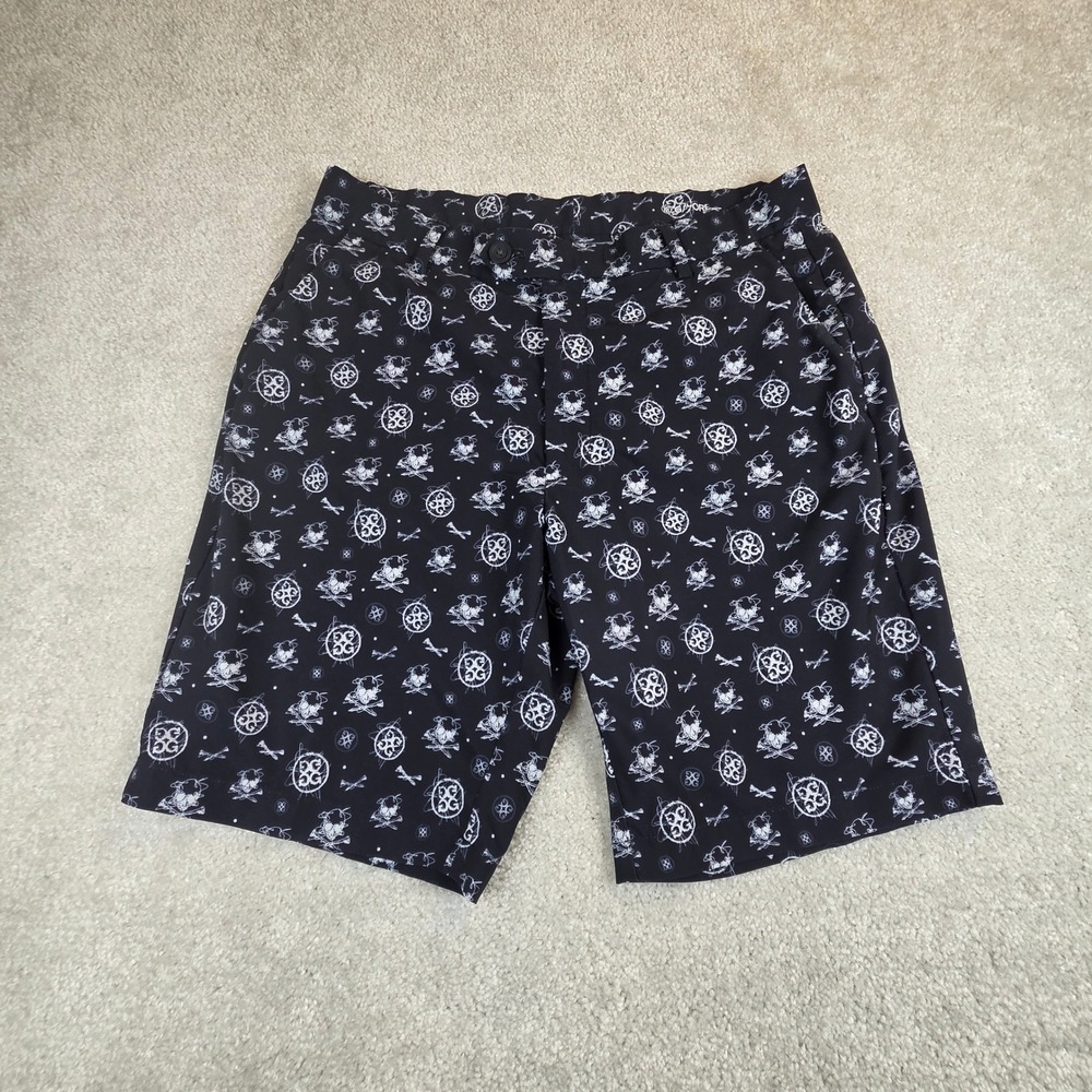 G/FORE Maverick Performance Golf Shorts Black Skull Crossbones Logo Size 34x9